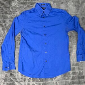 Express 1MX Mens Modern Fit Stretch Cotton Button Down Shirt Cobalt Blue Medium